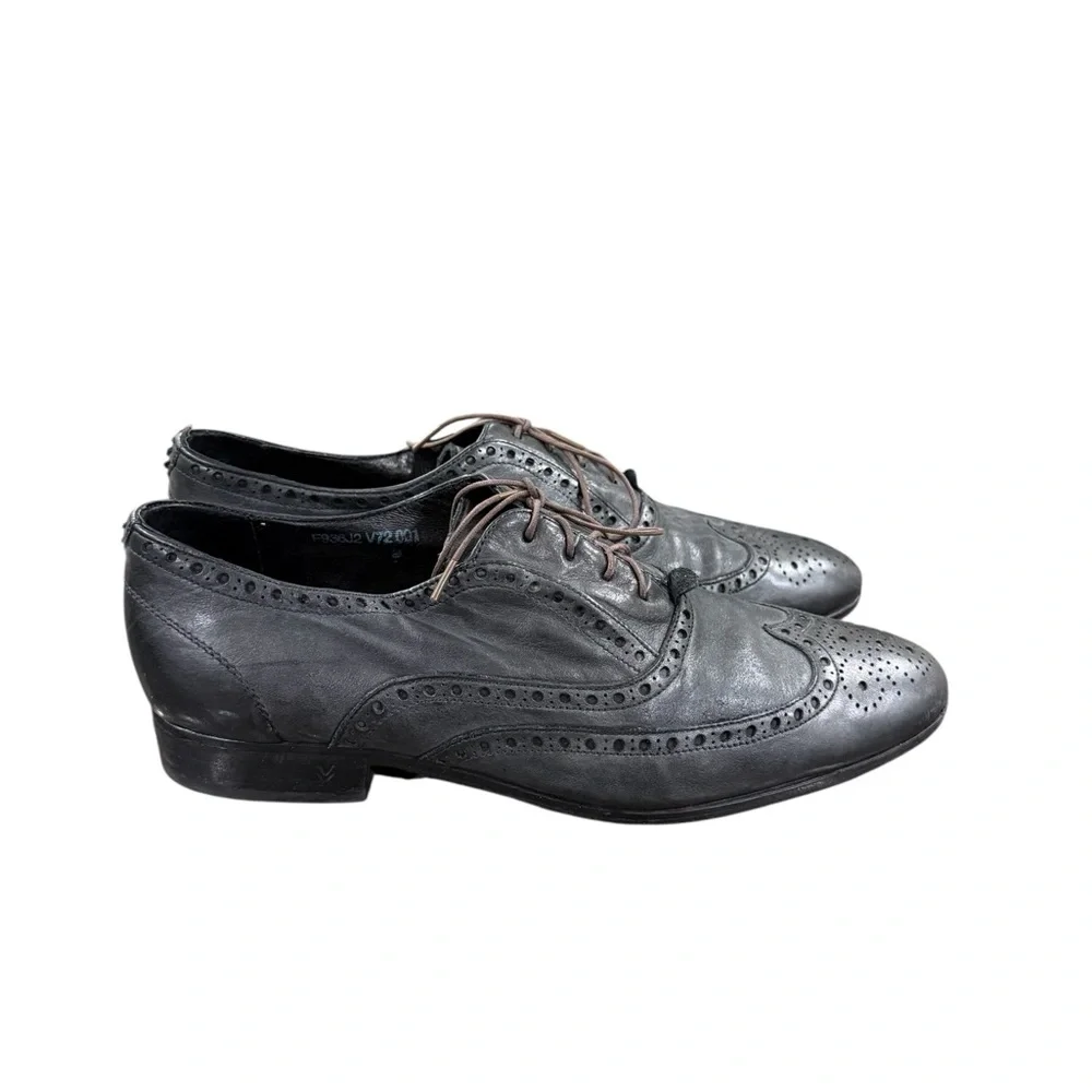 John Varvatos Brogue Wingtip Perforated Gray Leather Oxfords US Mens Size 9 EUC